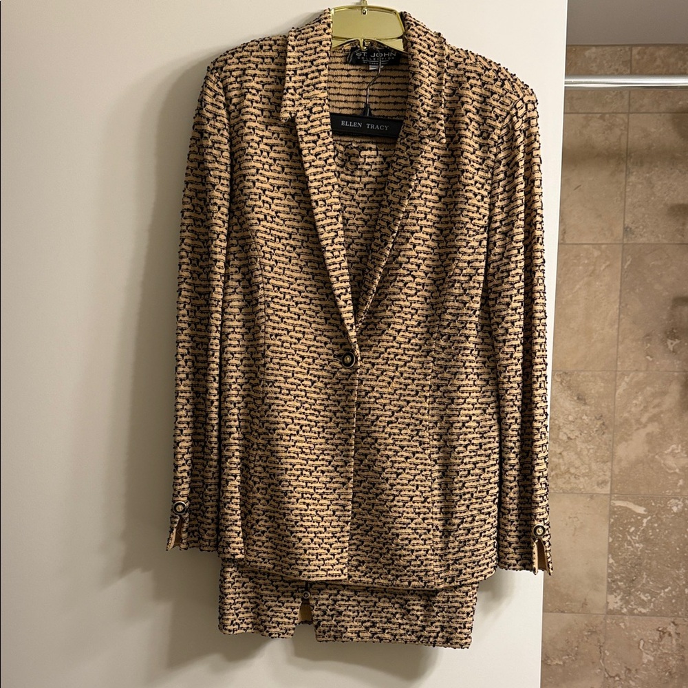 St. John Collection Beige and Black Patterned Suit, size 14